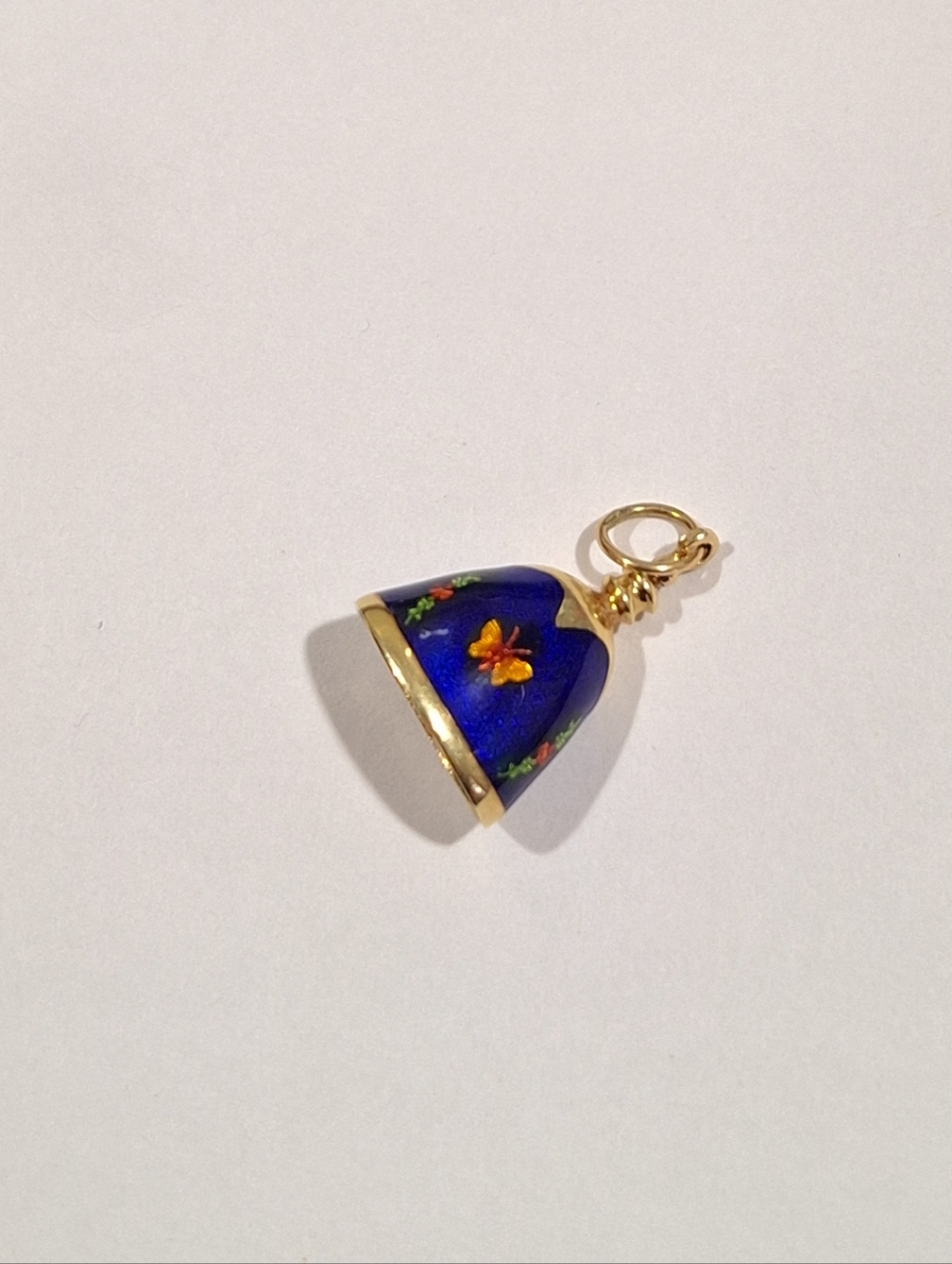 Arpas 14K Gold Enamel Bell Charm Turkish Butterfly Cloisonné 70s 80s Era